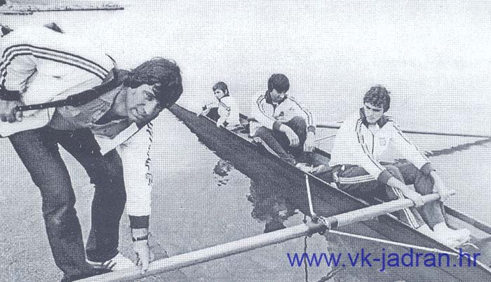 Zorz i Bjelanovic s kormilarom Zecevicom i trenerom Bajlom, Split 1981.